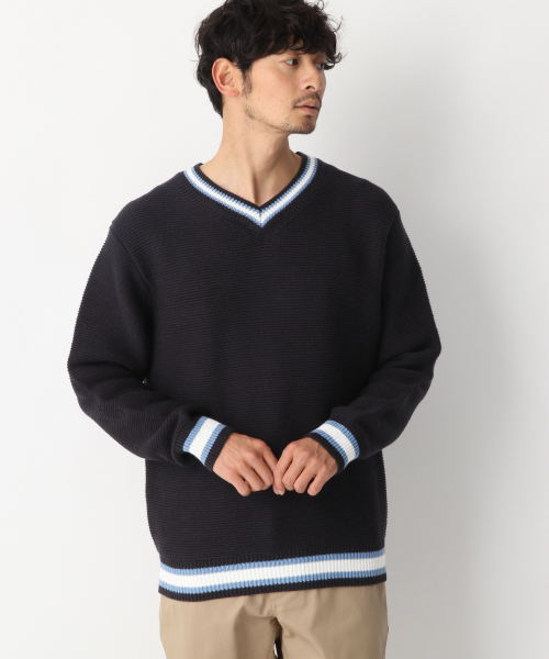 GLOBAL WORK（グローバルワーク）の「ラインＶネックガーターニット/821531（ニット/セーター・メンズ・ネイビー/グリーン系その他3/ライトベージュ/グレー・SMALL/LARGE/MEDIUM/X-LARGE）」の7枚目の写真