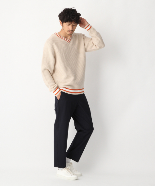 GLOBAL WORK（グローバルワーク）の「ラインＶネックガーターニット/821531（ニット/セーター・メンズ・ネイビー/グリーン系その他3/ライトベージュ/グレー・SMALL/LARGE/MEDIUM/X-LARGE）」の9枚目の写真