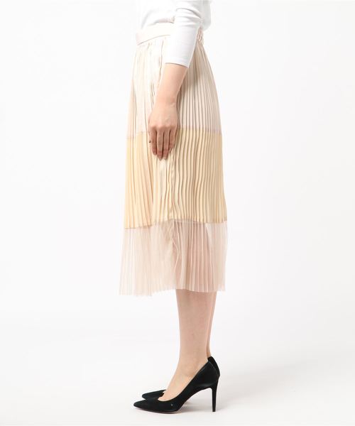 STYLEBLOCK（スタイルブロック）の「異素材切り替えミモレ丈プリーツスカート（スカート・レディース・ブラック/ベージュ/ライトベージュ/ピンク・M）」の5枚目の写真