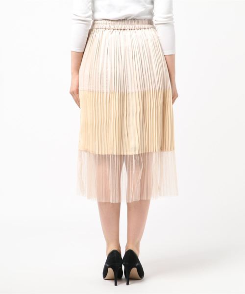 STYLEBLOCK（スタイルブロック）の「異素材切り替えミモレ丈プリーツスカート（スカート・レディース・ブラック/ベージュ/ライトベージュ/ピンク・M）」の6枚目の写真
