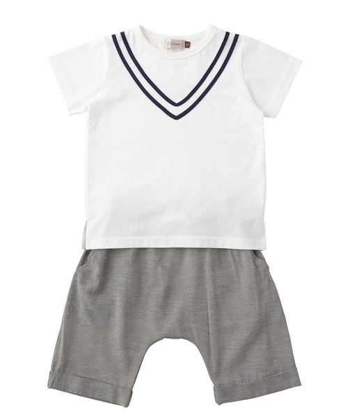 D.fesense（ディーフェセンス）の「【D.fesense /ディーフェセンス】マリンＴ＆ショートパンツセット（ロンパース・キッズ・オフホワイト/ネイビー・100cm/110cm/80ｃｍ/90cm）」の4枚目の写真