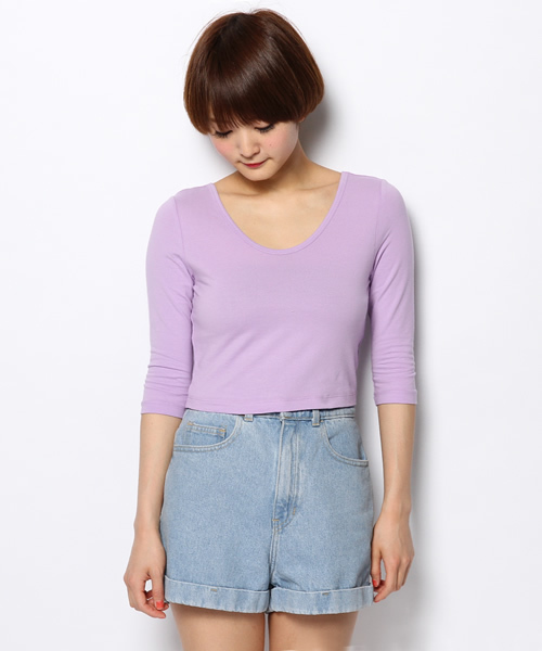 WEGO（ウィゴー）の「WEGO/タイト7分袖Tシャツ（Tシャツ/カットソー・レディース・オフホワイト/ブラック/ライトパープル/ライトイエロー・FREE）」の8枚目の写真