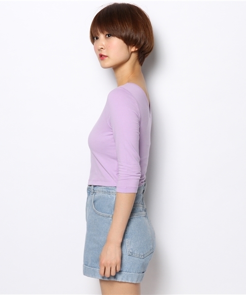 WEGO（ウィゴー）の「WEGO/タイト7分袖Tシャツ（Tシャツ/カットソー・レディース・オフホワイト/ブラック/ライトパープル/ライトイエロー・FREE）」の9枚目の写真