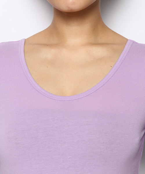 WEGO（ウィゴー）の「WEGO/タイト7分袖Tシャツ（Tシャツ/カットソー・レディース・オフホワイト/ブラック/ライトパープル/ライトイエロー・FREE）」の5枚目の写真