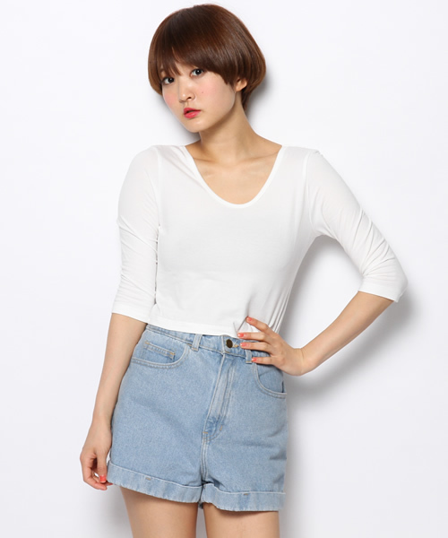 WEGO（ウィゴー）の「WEGO/タイト7分袖Tシャツ（Tシャツ/カットソー・レディース・オフホワイト/ブラック/ライトパープル/ライトイエロー・FREE）」の11枚目の写真