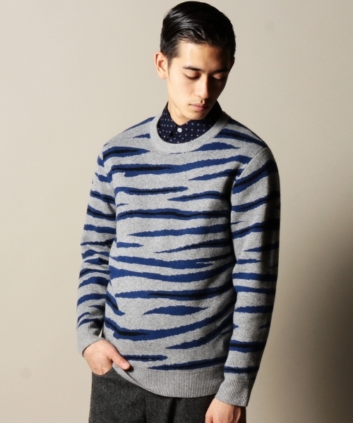 BEAUTY&YOUTH UNITED ARROWS（ビューティーアンドユースユナイテッドアローズ）の「BY ゼブラ ジャカード クルーネック ニット◆§（ニット/セーター・メンズ・グレー/ネイビー・LARGE/X-LARGE/MEDIUM/SMALL）」の2枚目の写真