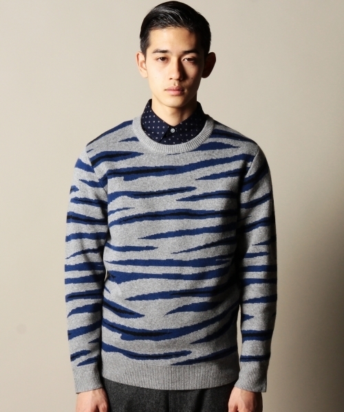 BEAUTY&YOUTH UNITED ARROWS（ビューティーアンドユースユナイテッドアローズ）の「BY ゼブラ ジャカード クルーネック ニット◆§（ニット/セーター・メンズ・グレー/ネイビー・LARGE/X-LARGE/MEDIUM/SMALL）」の8枚目の写真