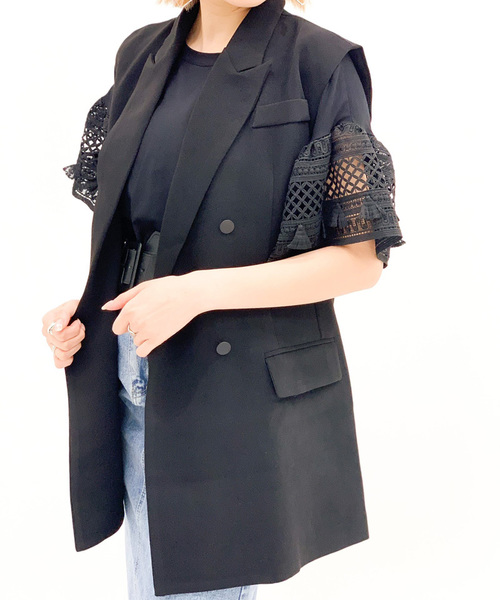 Narcissus（ナルシス）の「【Narcissus】テーラードスリーブレスジャケット（テーラードジャケット・レディース・ブラック/ホワイト・FREE）」の2枚目の写真