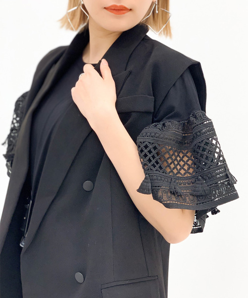 Narcissus（ナルシス）の「【Narcissus】テーラードスリーブレスジャケット（テーラードジャケット・レディース・ブラック/ホワイト・FREE）」の6枚目の写真