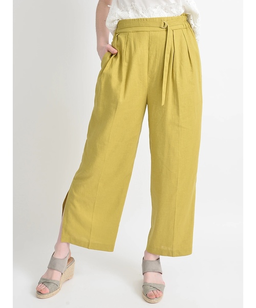 YECCA VECCA(イェッカヴェッカ)の「・麻レーヨンスリットワイドパンツ(その他パンツ・レディース・ベージュ/カーキ/イエロー/ダークネイビー・S/M)」の4枚目の写真