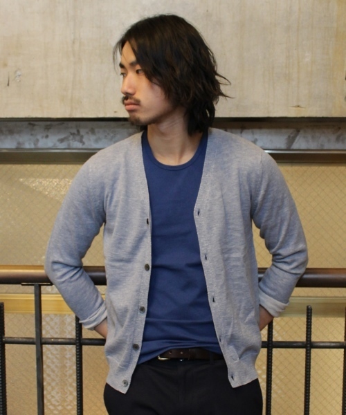 JOURNAL STANDARD（ジャーナルスタンダード）の「コットンプレーティングカーディガン #（カーディガン/ボレロ・メンズ・サックスブルー/レッド/グレー/グリーン/ネイビー・MEDIUM/LARGE）」の5枚目の写真