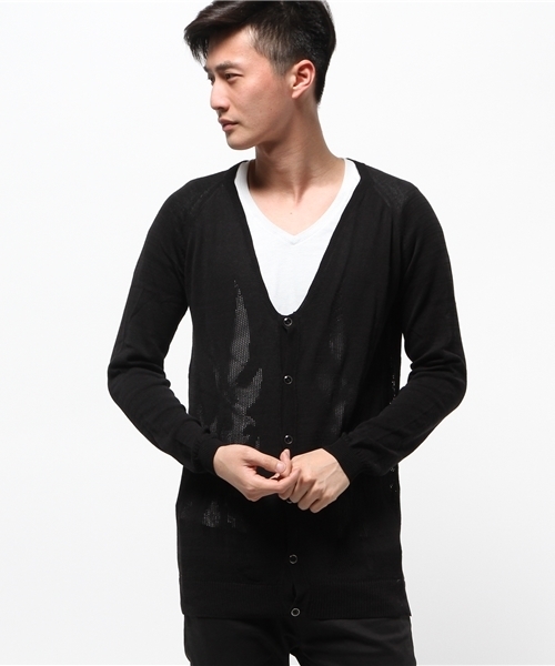 TOM REBL（トムレベル）の「TOM REBL(トムレベル)ライトウェイト ビスコース ニットカーディガン（カーディガン/ボレロ・メンズ・ブルー系その他/ブラック・XS(44)/S(46)）」の2枚目の写真