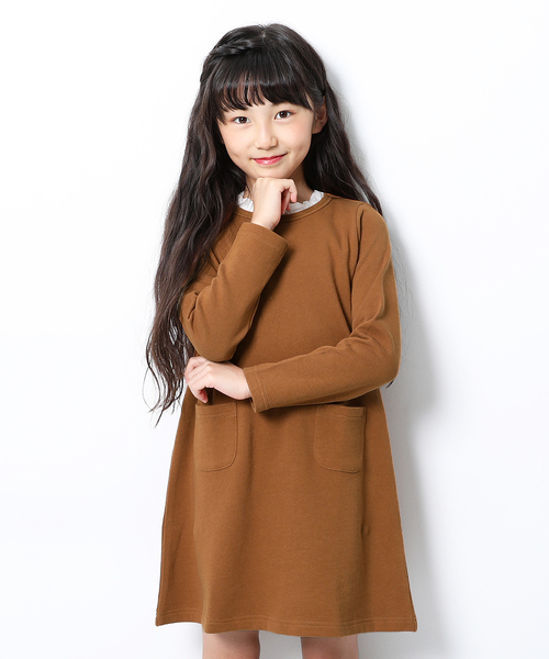 devirock（デビロック）の「スウェット長袖ワンピース（ワンピース・キッズ・ブラック/杢グレー/ネイビー/ダークグリーン/カーキ/モカ/ライトブラウン/ベージュ/グリーン系その他/ワイン/レッド系その他/パープル系その他/スモークピンク/キャメル・80ｃｍ/90cm/100cm/110cm/120cm/130cm/140cm/150cm/160cm）」の11枚目の写真