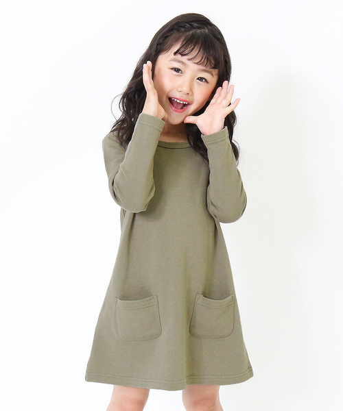 devirock（デビロック）の「スウェット長袖ワンピース（ワンピース・キッズ・ブラック/杢グレー/ネイビー/ダークグリーン/カーキ/モカ/ライトブラウン/ベージュ/グリーン系その他/ワイン/レッド系その他/パープル系その他/スモークピンク/キャメル・80ｃｍ/90cm/100cm/110cm/120cm/130cm/140cm/150cm/160cm）」の8枚目の写真