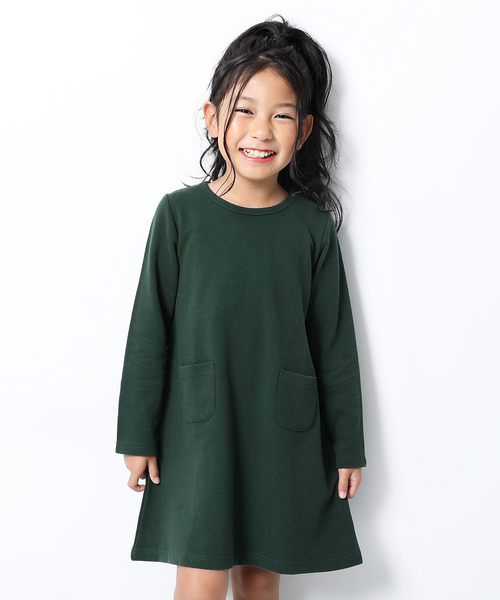 devirock（デビロック）の「スウェット長袖ワンピース（ワンピース・キッズ・ブラック/杢グレー/ネイビー/ダークグリーン/カーキ/モカ/ライトブラウン/ベージュ/グリーン系その他/ワイン/レッド系その他/パープル系その他/スモークピンク/キャメル・80ｃｍ/90cm/100cm/110cm/120cm/130cm/140cm/150cm/160cm）」の7枚目の写真