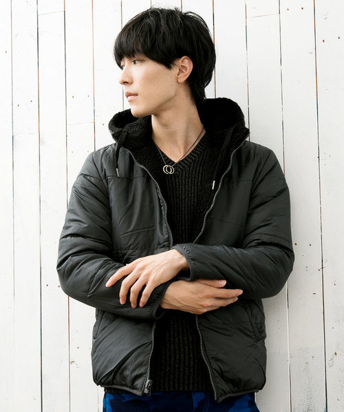 TopIsm(トップイズム)の「シープボア リバーシブル中綿入りジャケット(ブルゾン・メンズ・オフホワイト/ブラック×グレー/ブラック×レッド/ベージュ/カーキ/ネイビー・M/L/LL)」の12枚目の写真