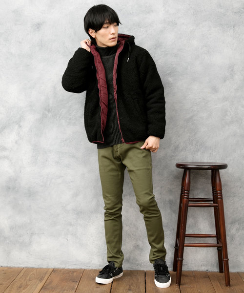 TopIsm(トップイズム)の「シープボア リバーシブル中綿入りジャケット(ブルゾン・メンズ・オフホワイト/ブラック×グレー/ブラック×レッド/ベージュ/カーキ/ネイビー・M/L/LL)」の15枚目の写真