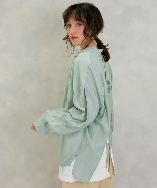 one after another NICE CLAUP（ワンアフターアナザーナイスクラップ）の「開襟後ろリボンブラウス（シャツ/ブラウス・レディース・ベージュ/ブラウン/オフホワイト/ミント・FREE）」の7枚目の写真