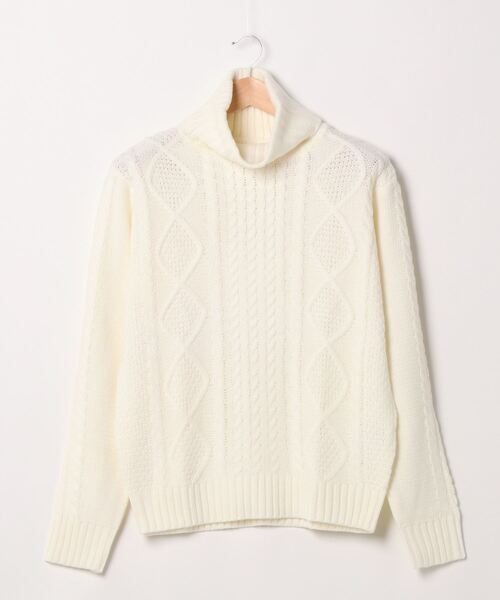 NO WAY（ノーウェイ）の「/ケーブルタートルネックニット/（ニット/セーター・レディース・ブラック/ダークグリーン/ベージュ/ネイビー/グレー/オフホワイト/アイボリー/モカ/キャメル/ワイン/ピンク/ブルー/マスタード・X-LARGE/MEDIUM/LARGE）」の2枚目の写真