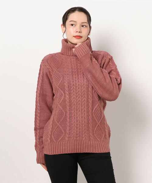 NO WAY（ノーウェイ）の「/ケーブルタートルネックニット/（ニット/セーター・レディース・ブラック/ダークグリーン/ベージュ/ネイビー/グレー/オフホワイト/アイボリー/モカ/キャメル/ワイン/ピンク/ブルー/マスタード・X-LARGE/MEDIUM/LARGE）」の12枚目の写真