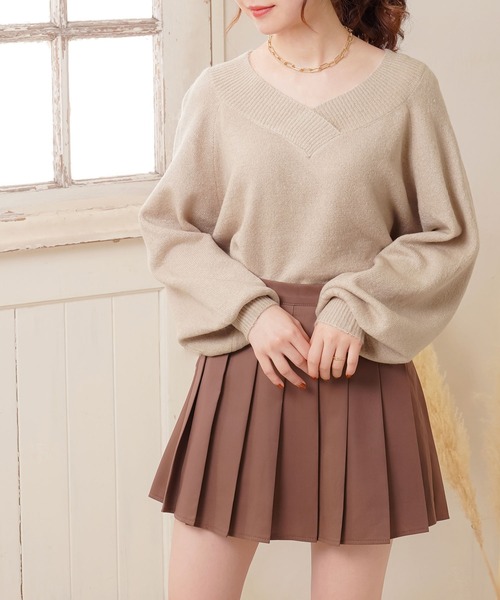 Newlyme（ニューリーミー）の「もちもち２ＷＡＹオフショルＶネックニットプルオーバー（ニット/セーター・レディース・ホワイト/ブラック/ベージュ/パープル/ブラウン/ピンク/ブルー/グリーン/ボルドー/ミント/モカ/グレイッシュベージュ/ロイヤルブルー・MEDIUM/LARGE/X-LARGE/SMALL）」の6枚目の写真