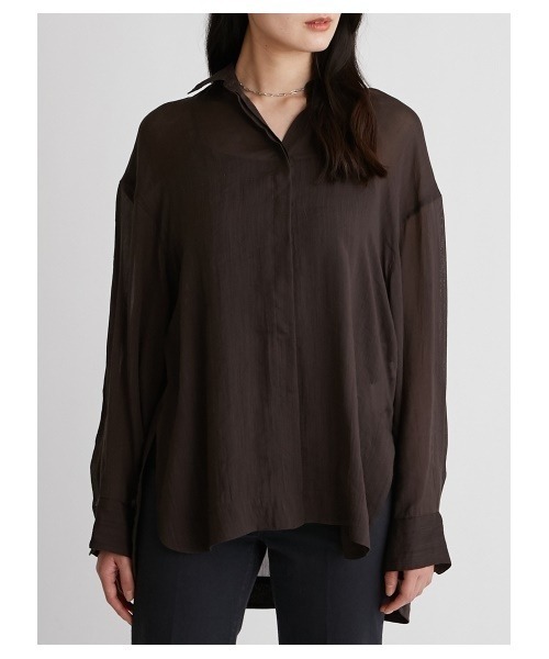 Mila Owen(ミラオーウェン)の「シアーセットアップシャツジャケット(シャツ/ブラウス・レディース・ピンク/チャコールグレー/アイボリー・1/0)」の8枚目の写真