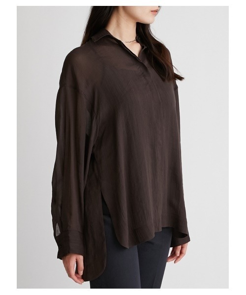 Mila Owen(ミラオーウェン)の「シアーセットアップシャツジャケット(シャツ/ブラウス・レディース・ピンク/チャコールグレー/アイボリー・1/0)」の10枚目の写真