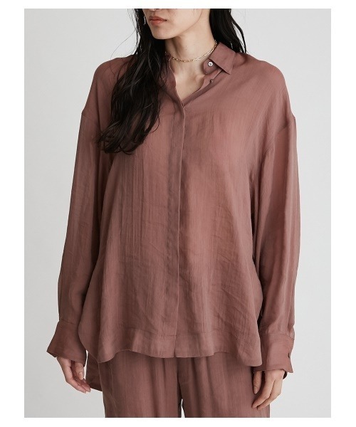 Mila Owen(ミラオーウェン)の「シアーセットアップシャツジャケット(シャツ/ブラウス・レディース・ピンク/チャコールグレー/アイボリー・1/0)」の6枚目の写真