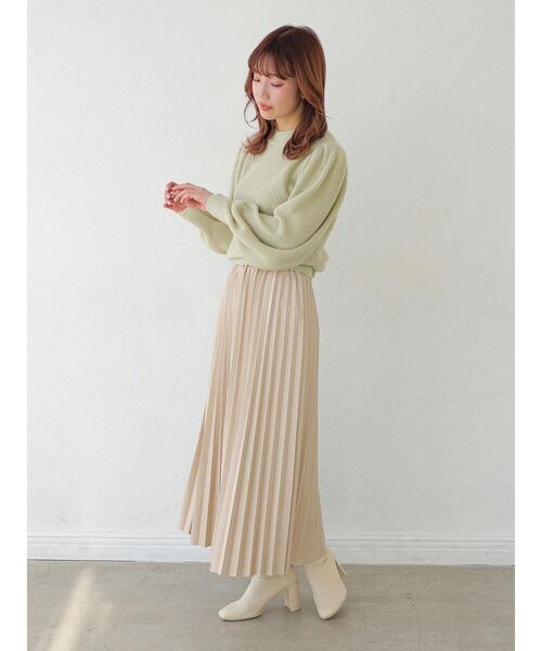 earth music&ecology（アースミュージックアンドエコロジー）の「フェイクレザープリーツスカート ＊（スカート・レディース・ピンクベージュ/アイボリー/グレイッシュベージュ/ベージュ・FREE）」の19枚目の写真