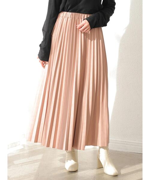 earth music&ecology（アースミュージックアンドエコロジー）の「フェイクレザープリーツスカート ＊（スカート・レディース・ピンクベージュ/アイボリー/グレイッシュベージュ/ベージュ・FREE）」の21枚目の写真