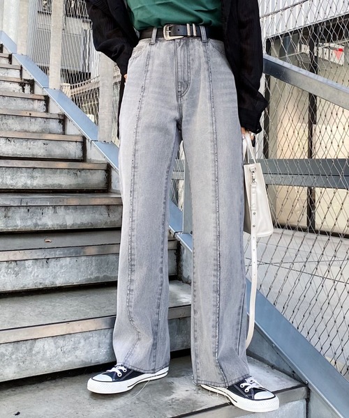 PAGEBOY（ページボーイ）の「センターダメージジーンズ（デニムパンツ・レディース・ブラック/サックスブルー・25inch/26inch）」の4枚目の写真