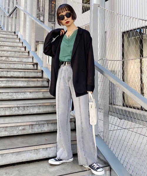 PAGEBOY（ページボーイ）の「センターダメージジーンズ（デニムパンツ・レディース・ブラック/サックスブルー・25inch/26inch）」の6枚目の写真