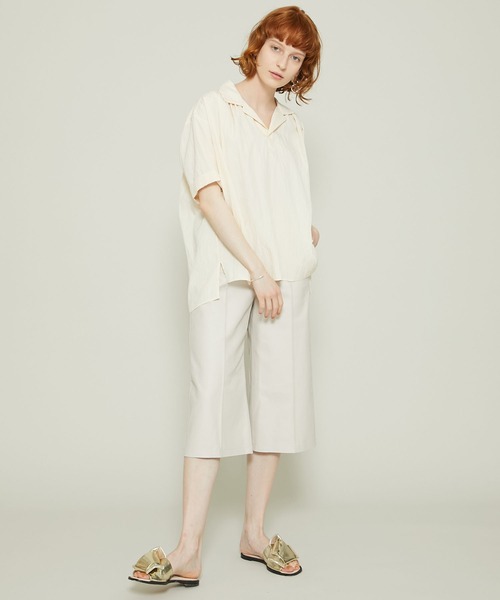 08sircus(ゼロエイトサーカス)の「【08sircus(ゼロハチサーカス)】ヴィスコースワッシャーギャザーシャツ /S21SL-TS03(シャツ/ブラウス・レディース・オフホワイト/ネイビー・1)」の8枚目の写真