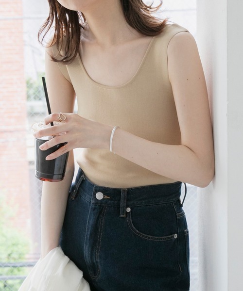 BONLECILL(ボンルシール)の「総針ニットタンクトップ(タンクトップ・レディース・ベージュ/サックスブルー/イエロー/ブラウン/ナチュラル・FREE)」の1枚目の写真