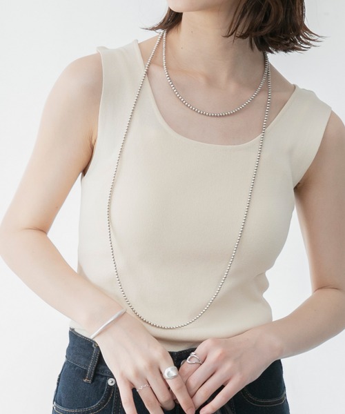 BONLECILL(ボンルシール)の「総針ニットタンクトップ(タンクトップ・レディース・ベージュ/サックスブルー/イエロー/ブラウン/ナチュラル・FREE)」の3枚目の写真