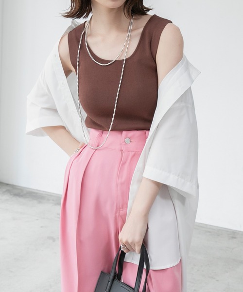 BONLECILL(ボンルシール)の「総針ニットタンクトップ(タンクトップ・レディース・ベージュ/サックスブルー/イエロー/ブラウン/ナチュラル・FREE)」の2枚目の写真