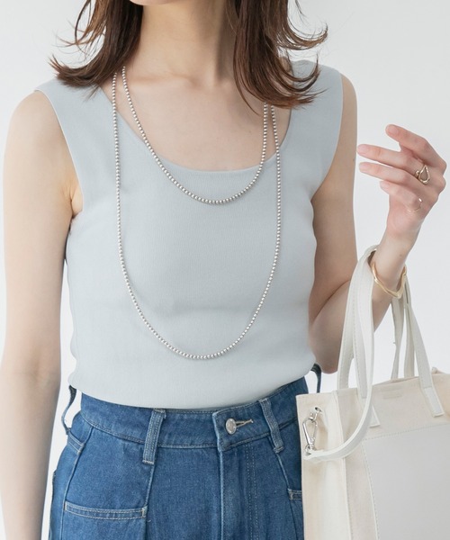 BONLECILL(ボンルシール)の「総針ニットタンクトップ(タンクトップ・レディース・ベージュ/サックスブルー/イエロー/ブラウン/ナチュラル・FREE)」の4枚目の写真