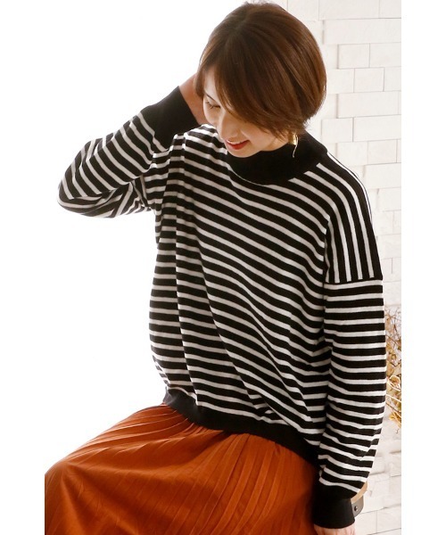 セール】ボーダータートルニット（ニット/セーター）｜ElegChic