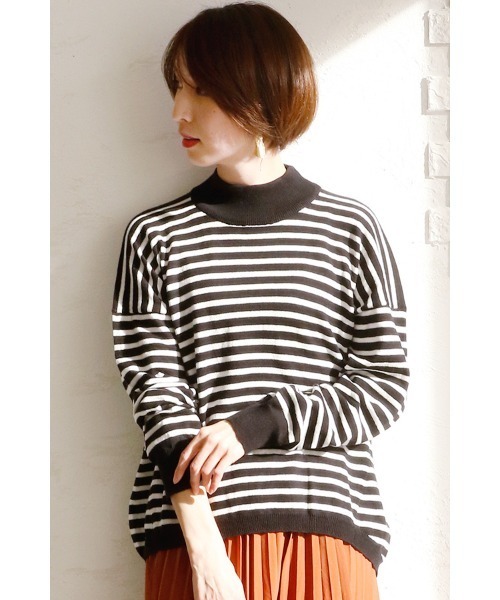 ElegChic（エレグシック）の「ボーダータートルニット（ニット/セーター・レディース・ブラック×ホワイト・4L）」の9枚目の写真