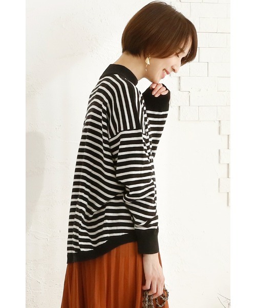ElegChic（エレグシック）の「ボーダータートルニット（ニット/セーター・レディース・ブラック×ホワイト・4L）」の12枚目の写真