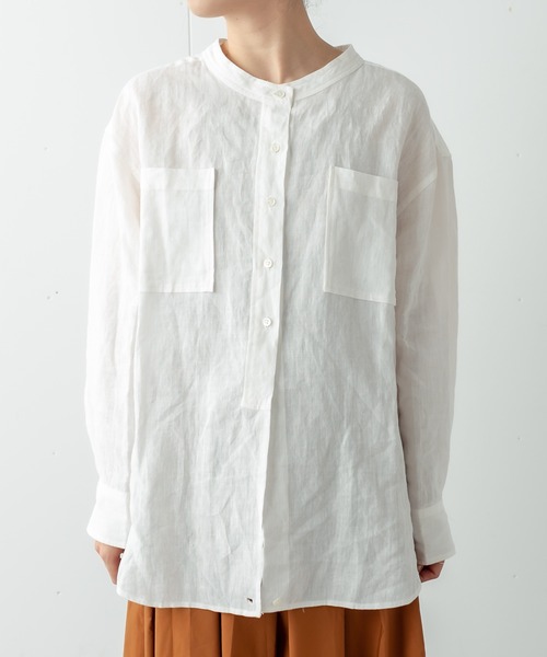 Omekashi（オメカシ）の「リネンノーカラー2WAYシャツ（シャツ/ブラウス・レディース・ブラウン/オフホワイト/ピンク/ブラック/オレンジ・FREE）」の7枚目の写真