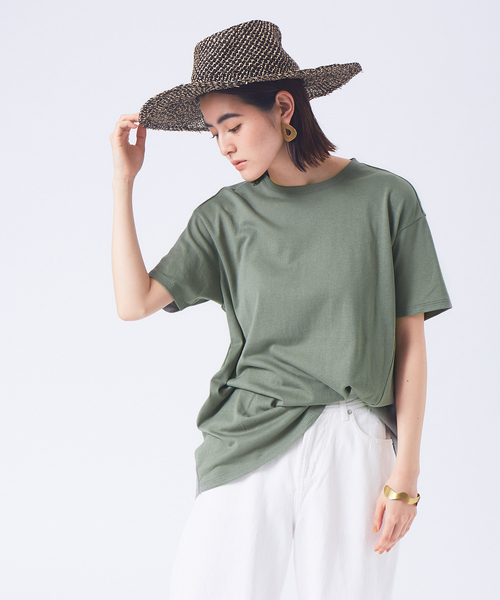 qualite(カリテ)の「リネンコットンアシメTシャツ(Tシャツ/カットソー・レディース・ホワイト/ライム/カーキ/チャコールグレー/ピンク・フリー)」の3枚目の写真