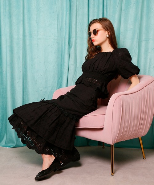 Seemi. byNICECLAUP（ シーミーバイナイスクラップ）の「コットンレースフリルスカート（スカート・レディース・オフホワイト/ブラック/レッド・FREE）」の14枚目の写真