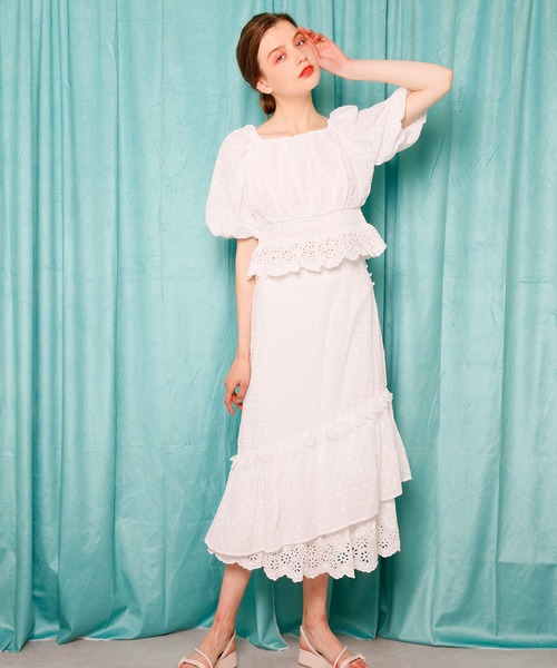 Seemi. byNICECLAUP（ シーミーバイナイスクラップ）の「コットンレースフリルスカート（スカート・レディース・オフホワイト/ブラック/レッド・FREE）」の15枚目の写真