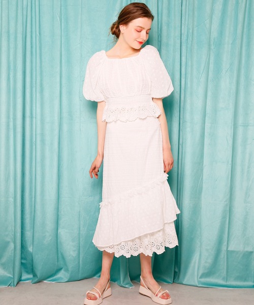 Seemi. byNICECLAUP（ シーミーバイナイスクラップ）の「コットンレースフリルスカート（スカート・レディース・オフホワイト/ブラック/レッド・FREE）」の17枚目の写真