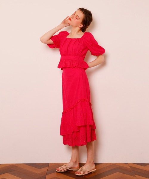 Seemi. byNICECLAUP（ シーミーバイナイスクラップ）の「コットンレースフリルスカート（スカート・レディース・オフホワイト/ブラック/レッド・FREE）」の4枚目の写真