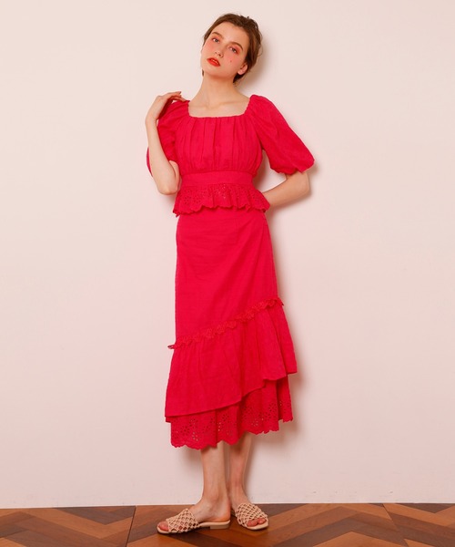 Seemi. byNICECLAUP（ シーミーバイナイスクラップ）の「コットンレースフリルスカート（スカート・レディース・オフホワイト/ブラック/レッド・FREE）」の5枚目の写真