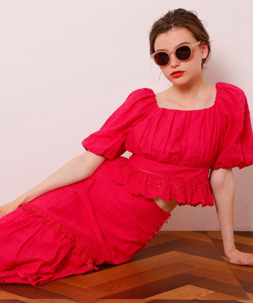 Seemi. byNICECLAUP（ シーミーバイナイスクラップ）の「コットンレースフリルスカート（スカート・レディース・オフホワイト/ブラック/レッド・FREE）」の6枚目の写真