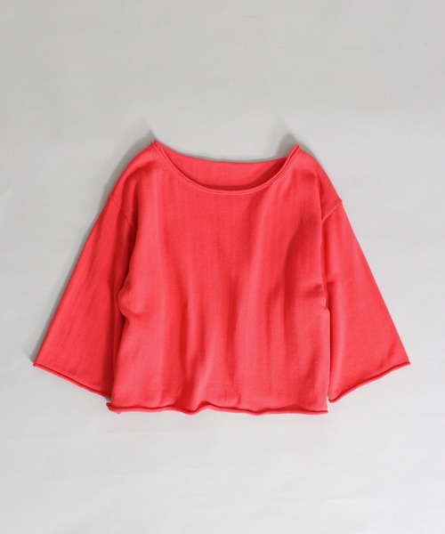 cotton hem KURUN pullover (ショート丈 コットンボートネックカットソー)（Tシャツ/カットソー）｜DRESSLAVE