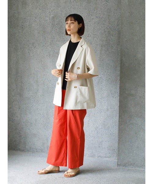 koe（コエ）の「リネン混ダブルジャケット＊（テーラードジャケット・レディース・ブラック/グレイッシュベージュ/ベージュ系その他・SMALL/MEDIUM）」の16枚目の写真